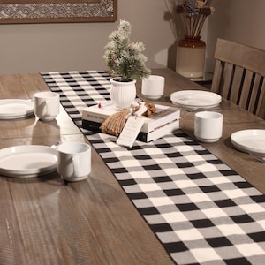 Black and White Buffalo Check Table Runner for Farmhouse Christmas, Farmhouse Décor, Christmas Cottagecore Table Topper