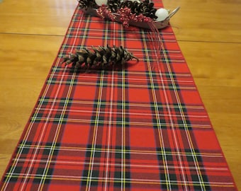 Chemin de table Royal Stewart tartan pour décoration de Noël, dessus de manteau de cheminée à carreaux rouge, chemin de table à carreaux des fêtes, table de Noël