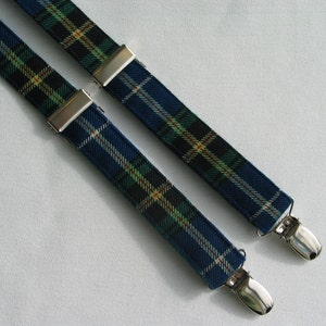 Suspenders, Nova Scotia Tartan Suspenders In Blue and White Plaid