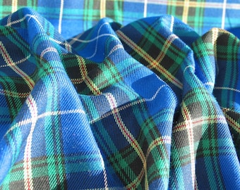Nova Scotia Tartan Fabric, Blue White Plaid, Suiting Weight