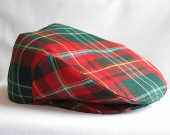 Flat Cap, New Brunswick Tartan Flat Cap in Red and Green Plaid for Family Christmas Photos