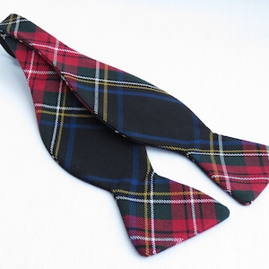Self Tie, Black Stewart Tartan Freestyle Bow Tie and Cuff Links for Formal Awards Banquet