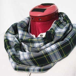 Scarf, Dress Gordon Tartan Infinity Scarf In Navy and Green Plaid, Gordon School Uniform Scarf