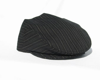 Flat Cap, Co Worker Black With White Pinstripe Hat Gift