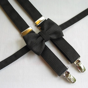 Wedding Charcoal Gray Bow Tie and Suspenders For Toddler Ushers