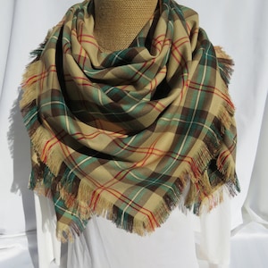 Saskatchewan Tartan Blanket Scarf In Yellow and Green Plaid, Big Scarf Gift For Teachers