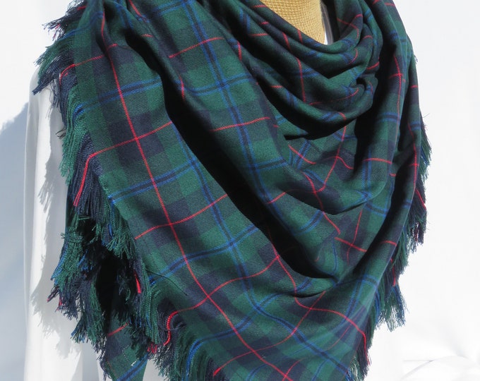 Scarf, Navy and Green Plaid Armstrong Tartan Blanket Scarf Gift for Ladies, Classy Armstrong Tartan Wedding Wrap