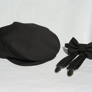 Newsboy Flat Cap Bow Tie Suspenders, Newsboy Outfit, Baby Flat Cap, Toddler Pinstripe Hat, Gray Toddlers Flat Cap, Gray Wedding Boy Tie