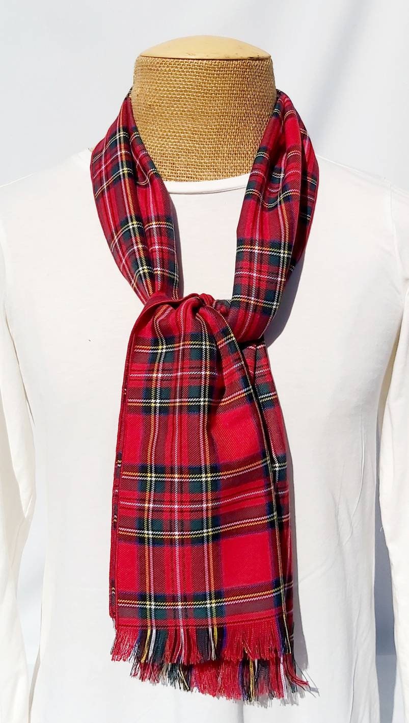 Royal Stewart Tartan Scarf Gift For Christmas or Holiday Photos, Red Plaid Scarf, Office Party Gift