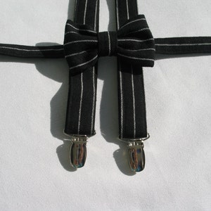 Black and White Stripe Bow Tie and Suspenders