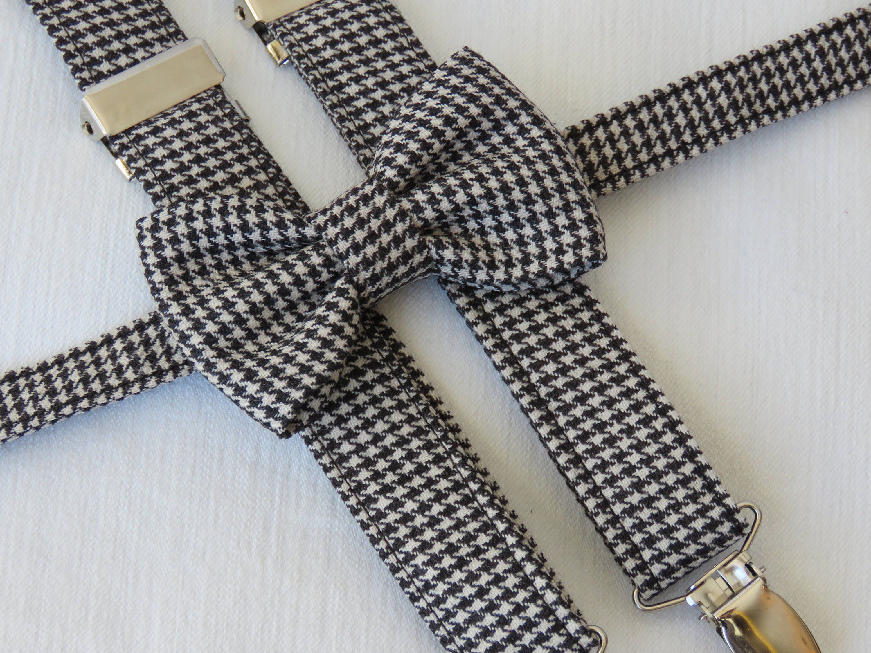Bow tie and Braces Houndstooth Suspenders and Bow Tie Black Etsy