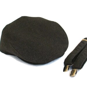 Charcoal Gray Newsboy Flat Cap and Suspenders Set, Toddler Ring Bearer Charcoal Driving Hat, Gray Toddlers Flat Cap, Gray Wedding Suspenders