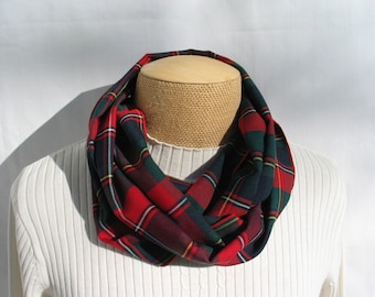 Quebec Tartan Infinity Scarf Gift For Ladies, Navy and Red Plaid Scarf Mother's Day Gift