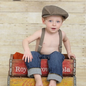 Herringbone Page Boy Hat Suspenders Bow Tie, School Photos Clothing, One Year Old Birthday, Suspenders Bow Tie, Toddler Photo Outfit