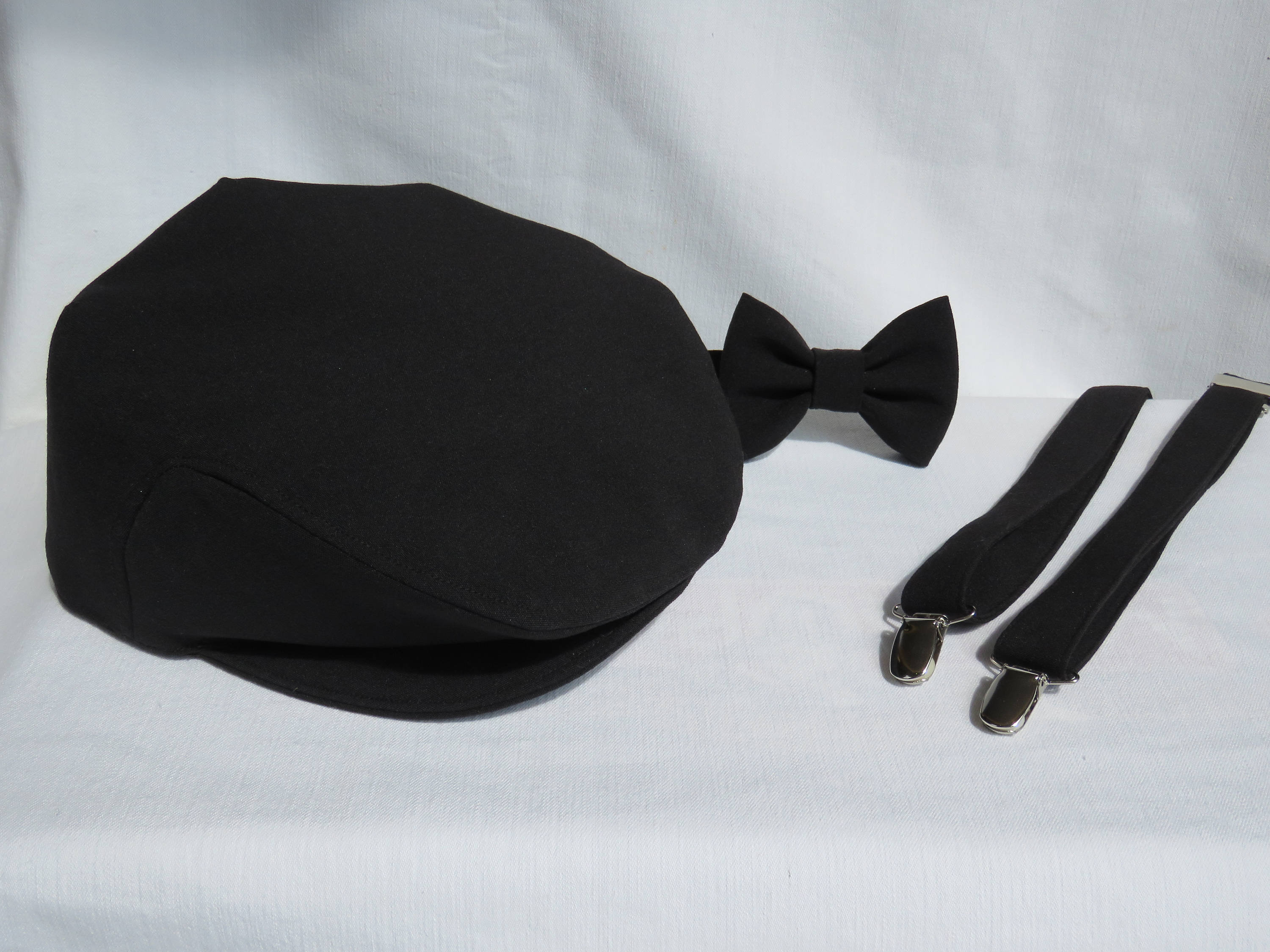 Black Newsboy Ring Bearer Black Hat Flat Cap Bow Tie Etsy