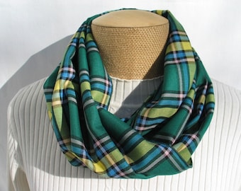 Scarf, Alberta Tartan Infinity Scarf Accessory for Women, Green Plaid Ladies Scarf