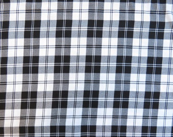 Black and White Menzies Tartan Fabric for Uniforms and Table Runners, Tartan Uniform Material