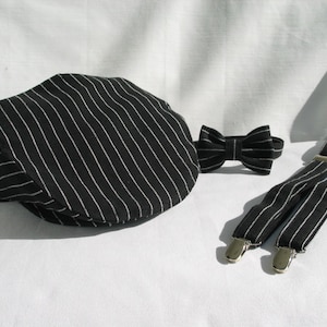 Black and White Braces, Black with White Flat Cap, Black with White Bow Tie, Wedding Braces, Wedding Bow Tie, Wedding Accessories