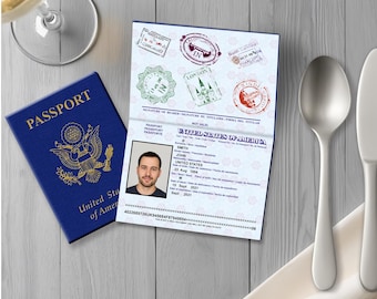 Editable US Passport Place Cards, US Prop Passport, Travel Party Canva Template