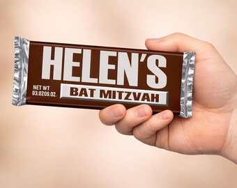Personalized Bat Mitzvah Chocolate Bar Wrappers, Custom Candy Bar Wrap, Party Favor, Table Decor