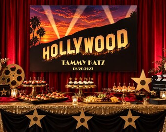 Hollywood Hills Poster Sign In Board, Red Carpet Party Decor, Movie Theme Guest Book, Hollywood Mitzvah Birthday Wall Art