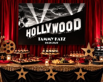 Hollywood Hills Poster Sign In Board, Red Carpet Party Decor, Movie Theme Guest Book, Hollywood Mitzvah Birthday Wall Art, Hollywood Star