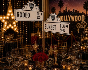 Letrero de calle de Beverly Hills, letrero para fiesta de Hollywood de 12x36, decoración editable para eventos en California, centro de mesa de Hollywood, fiesta temática de Los Ángeles, arte de pared