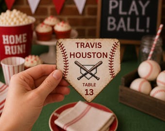 Editable Baseball Home Plate Place Cards, Sports Party Decor (Digital Download)