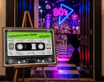 80s Cassette Tape Sign-In Board, Editable Guest Book Poster, Retro Party Decor, Mixtape Centerpiece, Birthday or Mitzvah, Wall Art