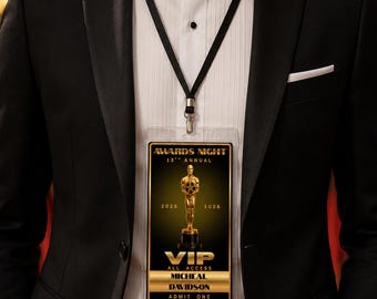 Hollywood Awards VIP Pass Template, Red Carpet Gala Party Pass, Awards Night Ticket, Editable Award Show Pass, Movie Mitzvah Decor