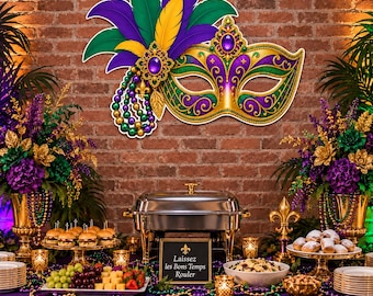 Mardi Gras Mask Party Decor, Sign In Board Poster, Table Centerpiece, Masquerade Party Decorations, Wall Art