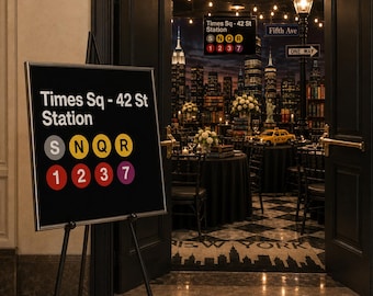 New York Subway Sign, NYC Party Decor, Editable 36x24 Sign, New York Theme Centerpiece, Mitzvah Birthday Event Decor