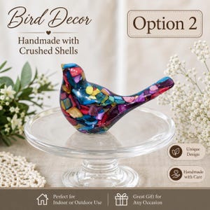 Coastal Bird Decor | Handmade Resin Bird Figurine with Crushed Shells | Colorful Shelf Decor | Unique Gift for Her