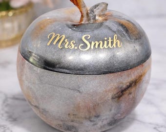 Personalized Glitter Resin Apple Jar | Teacher Gift, Custom Name Storage