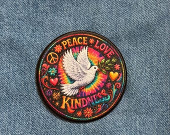 Peace Love Kindness Dove Patch Iron On Sew On Embroidered Applique