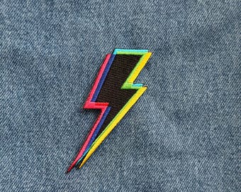 Lightning Bolt Patch Iron On Sew On Embroidered 3D Effect Bold Electric Applique