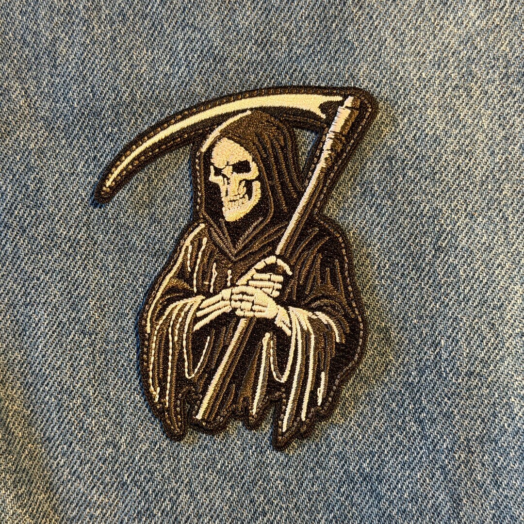 Grium Reeper Patch Grim Reaper Patch Iron on Sew on Embroidered Skeleton Death Applique ...