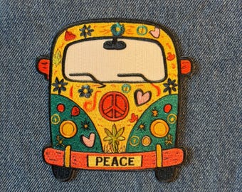 Hippie Van Iron On Patch Embroidered Sew On Retro Boho Vanlife Applique Jacket Hat