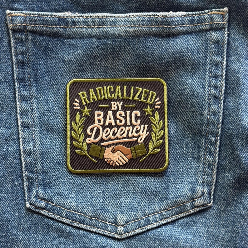 Quotes Statement Radicalized By Basic Decency Patch Iron On Sew On Embroidered Funny bild 2