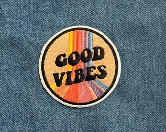 Good Vibes Patch Iron On Sew On Embroidered Motivational Quote Applique