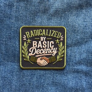 Quotes Statement Radicalized By Basic Decency Patch Iron On Sew On Embroidered Funny