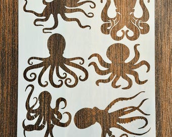Octopus Multi Pose Reusable Stencil (8.5x11) for Walls, Coastal Nautical DIY Decor
