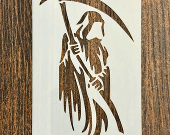 Grim Reaper Reusable Stencil (4x6 inch) for Walls, Gothic Horror DIY Paint Decor Template