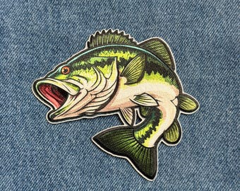 Bass Fish Embroidered Patch Iron On Sew On Fishing Outdoor Applique
