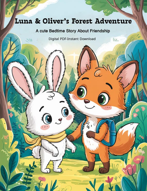 Kids Bedtime Story PDF | Cute Animal Storybook | Luna & Oliver’s Forest Adventure | Digital Download