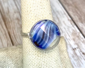 Blue Wave Glass Ring