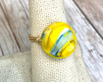 Yellow and Blue Glass Ring
