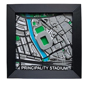 Principality/Millenium 3D Printed Stadium Map, Rugby Fan Decor