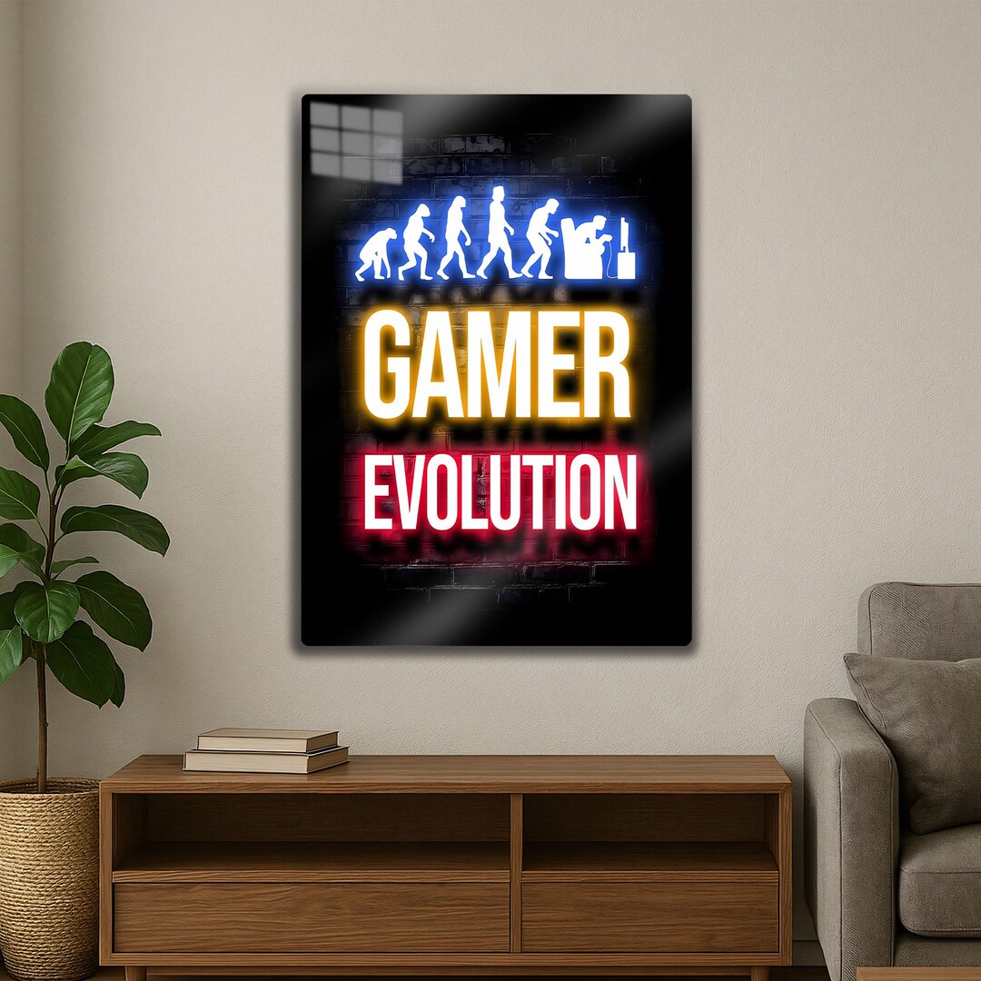 Gamer Evolution Metal Sign, Funny Human History Art, Neon Room Decor - Etsy