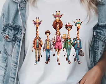 Vintage 80s Style Giraffe Crew Shirt - Upside Down World Inspired Graphic